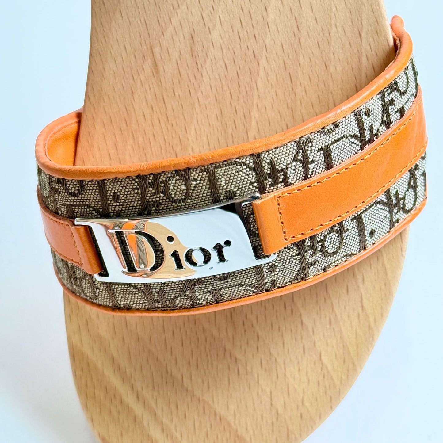 Christian Dior Slippers Size 36 Monogram Logo Canvas Wooden Insole Sandals -  - VertFashion
