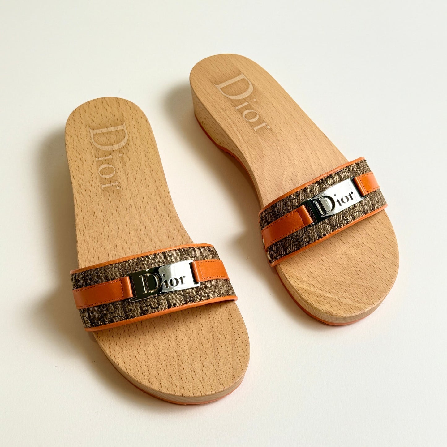 Christian Dior Slippers Size 36 Monogram Logo Canvas Wooden Insole Sandals -  - VertFashion