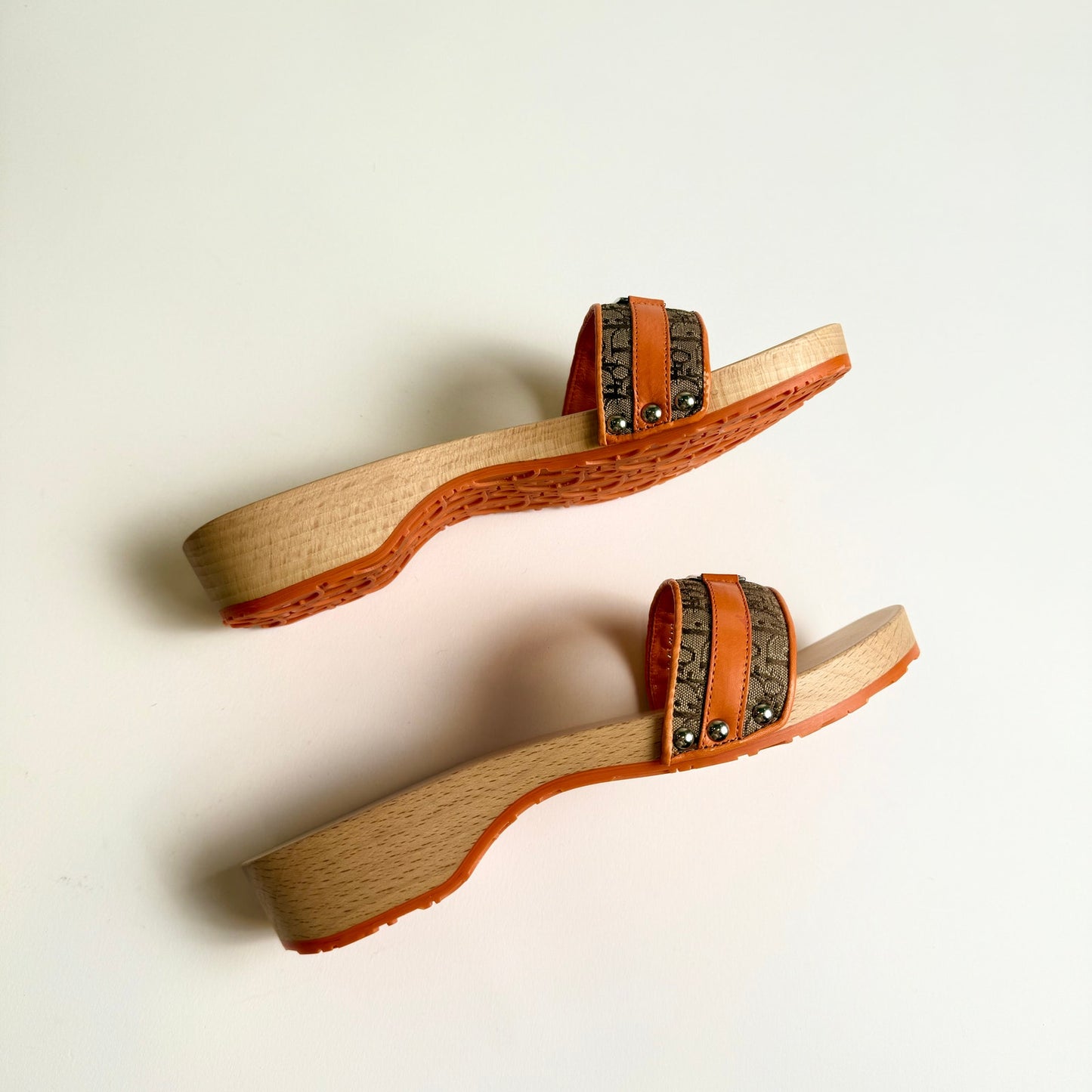 Christian Dior Slippers Size 36 Monogram Logo Canvas Wooden Insole Sandals -  - VertFashion